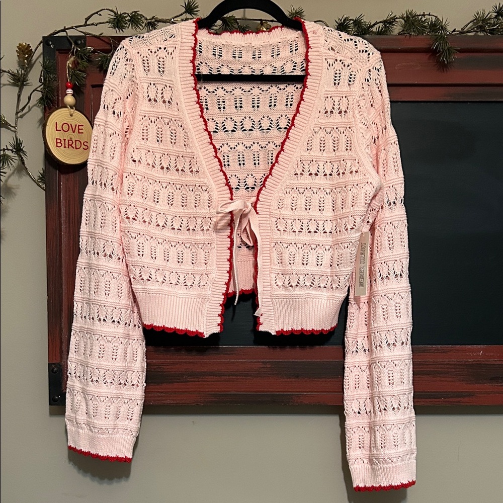 Derek Heart Pink Open Knit Cardigan